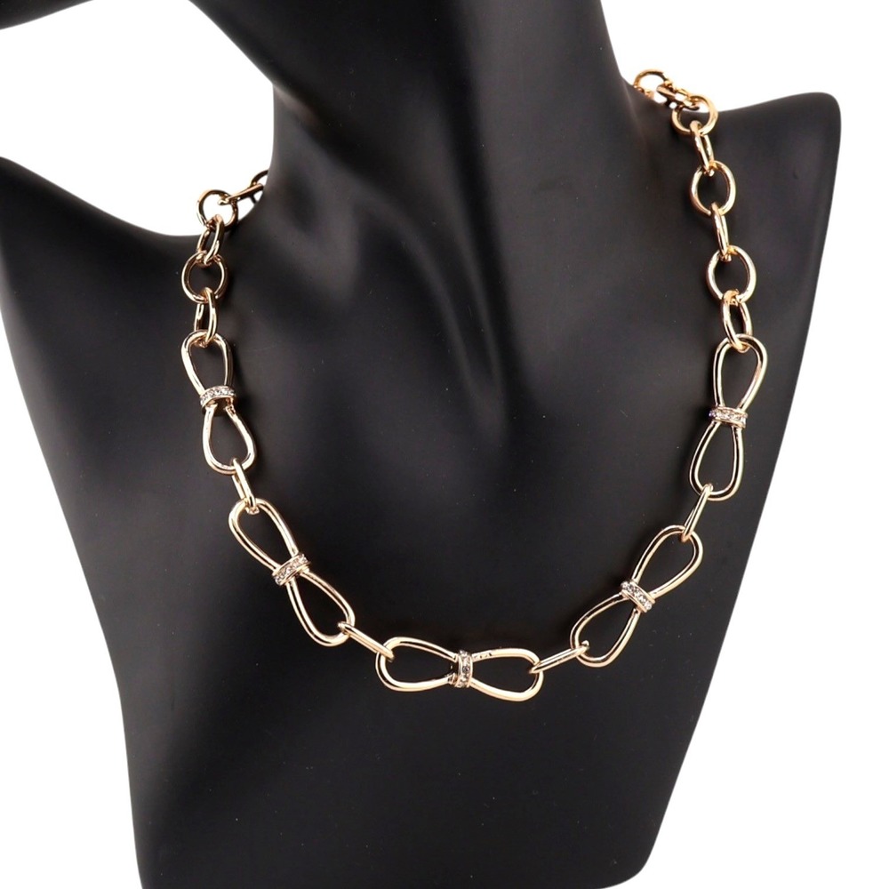 The Limited Gold Tone Oval Link Necklace Rhinestone Accents Statement NWT